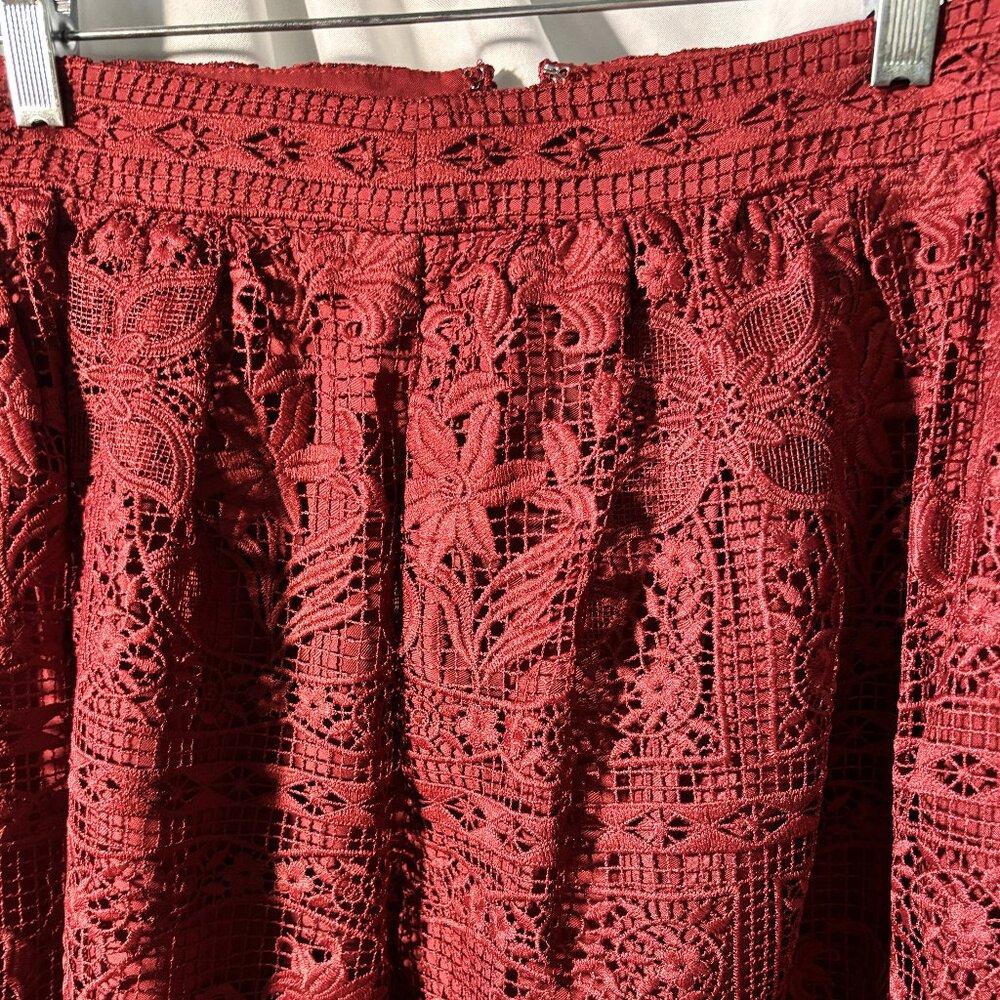 Talbots Red Crochet Lace Midi Skirt